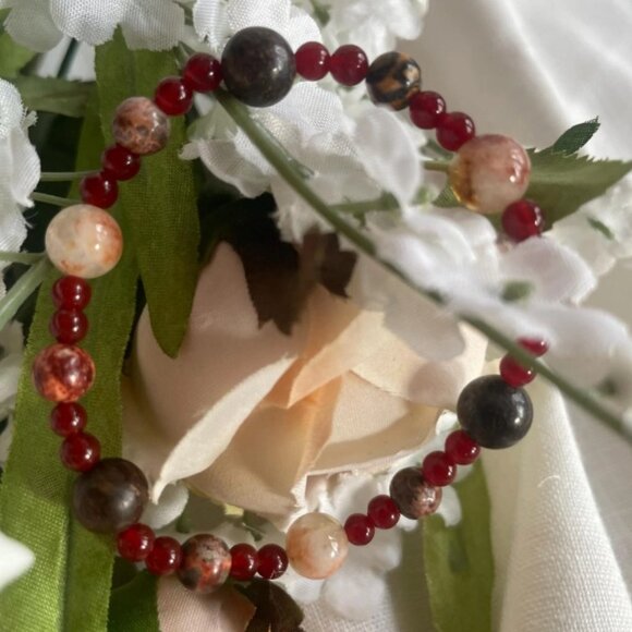 Crystal Bracelet Handmade with Carnelian & Bronzite: "Wild Spark" - Picture 4 of 4